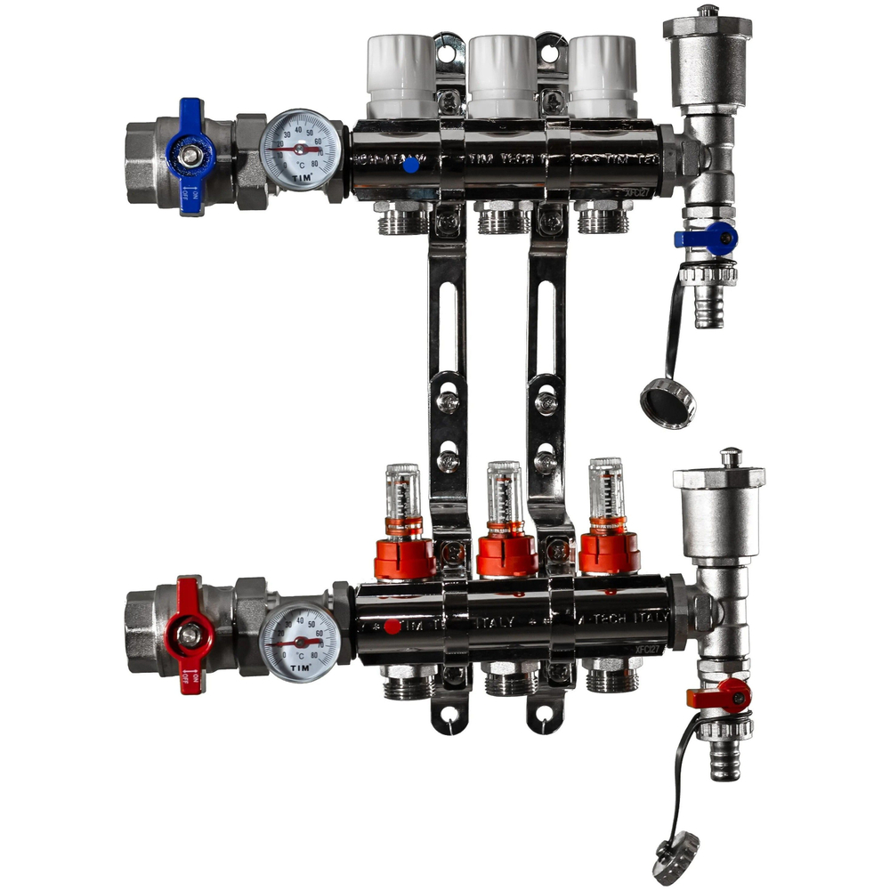 Коллекторная группа с расходомерами 1х3/4 3-контур TIM KA003 (латунь)