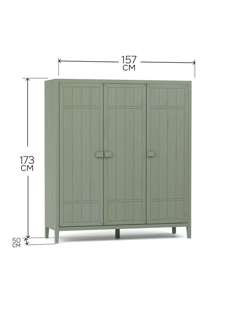 Dipriz Шкаф для одежды Карлос из сосны, 3 двери, 154х50х173, со штангой и полками, эвкалипт