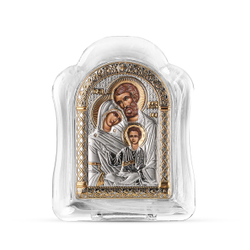 Св. Семейство, икона арочная, белое муранское стекло 86х112