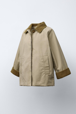 ZARA ТРЕНЧ С ВЕЛЬВЕТОВЫМ ВОРОТНИКОМ, БЕЖЕВЫЙ