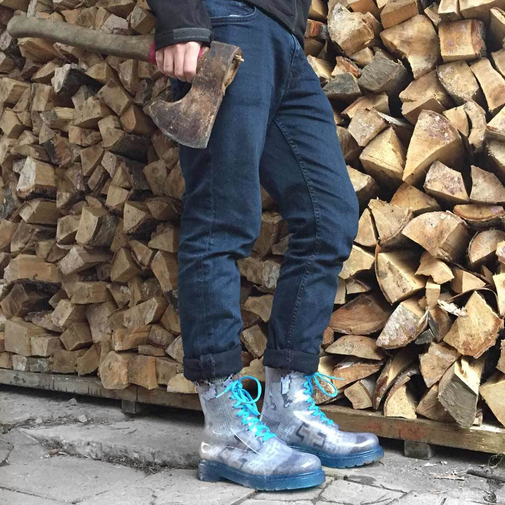 Молодежные ботинки мужские Invisible-Shoes Синие