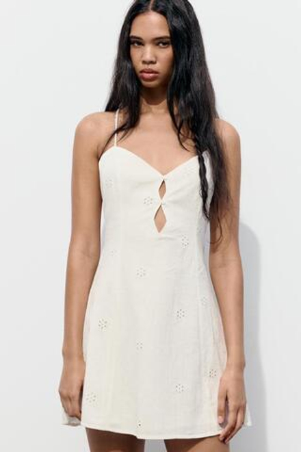 ZARA КОРОТКОЕ ПЛАТЬЕ С ВЫШИВКОЙ,  БЕЛЫЙ