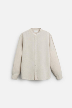ZARA РУБАШКА ИЗ ХЛОПКА И ЛЬНА, СВЕТЛО-БЕЖЕВЫЙ