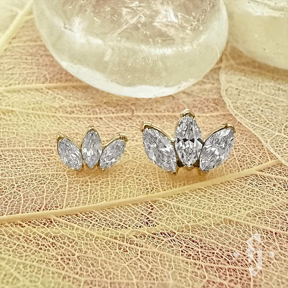 Кластер "Triple Marquise" - Желтое золото - White CZ