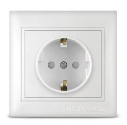 Розетка одноместная "UNIVersal" серия "Севиль" с/з, с/у, з/ш, 16А, 220В, белая (еврослот) (HU2044)