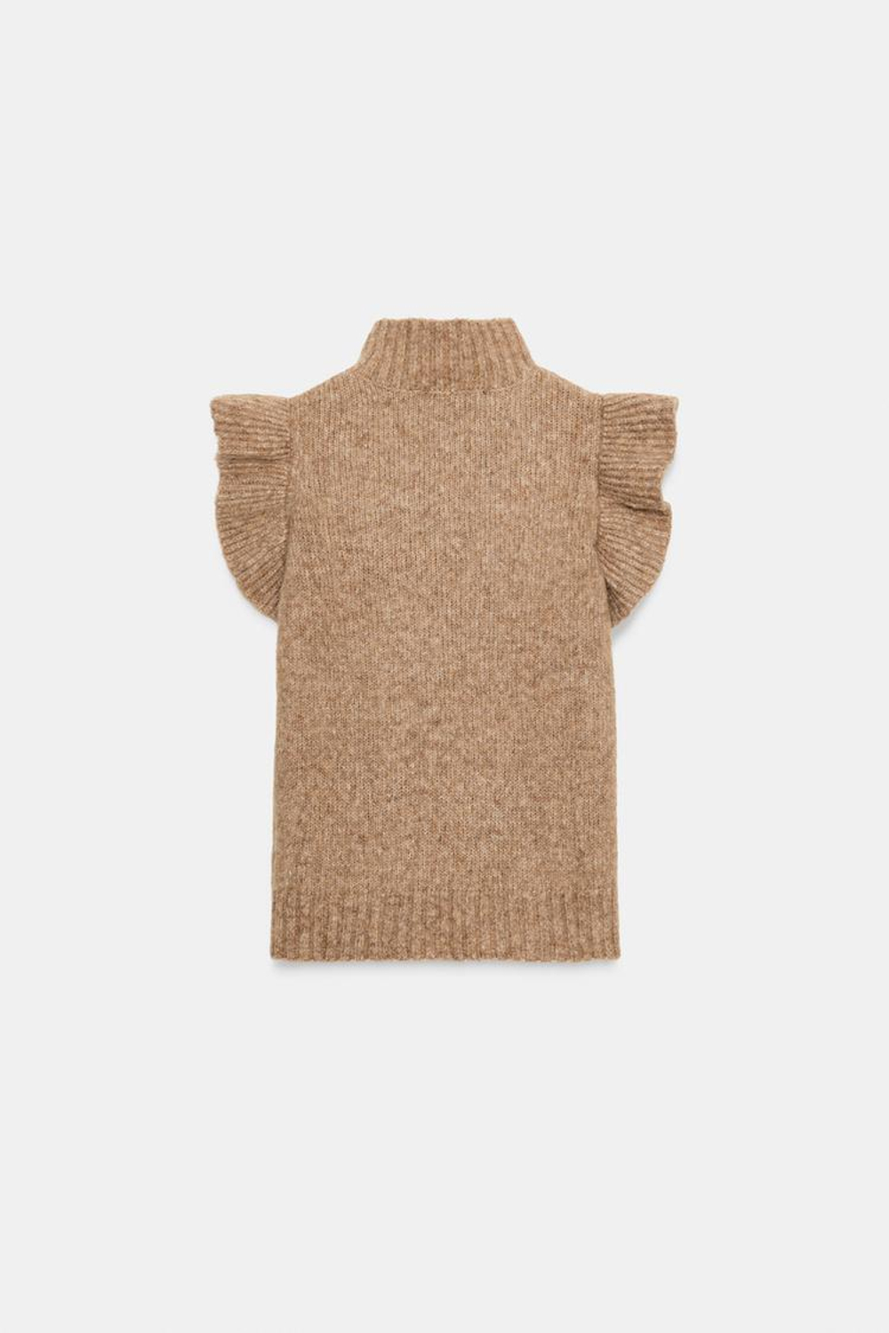 ZARA ТОП ИЗ ШЕРСТИ С ВОЛАНАМИ, СВЕТЛЫЙ ЖЕЛТО-КОРИЧНЕВЫЙ