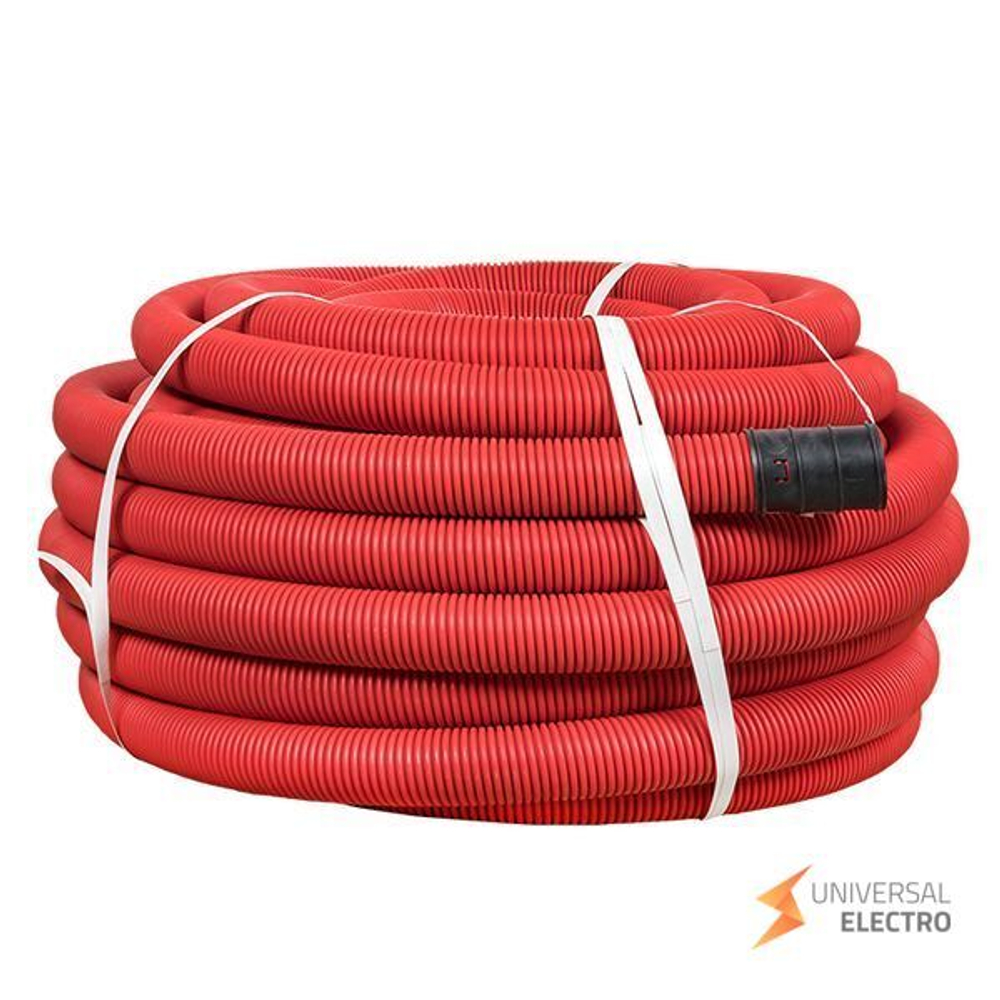 Труба гофр, двустенная ПНД/ПНД гибкая с протяжкой d63 мм (50 м) красная EKF-Plast