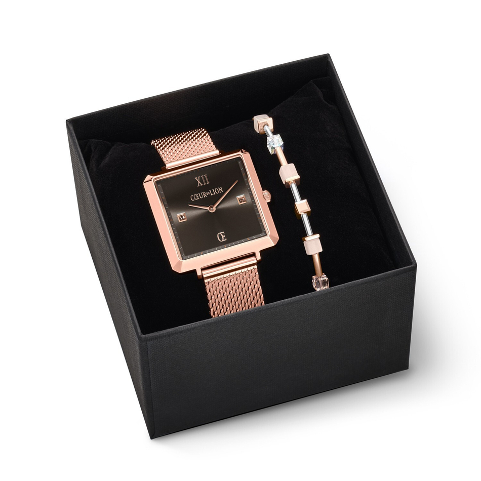 Комплект Coeur de Lion часы и браслет Mocha Rose Gold 7621/53-1636 цвет розовый, золотой
