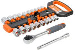 Набор головок с трещоткой 3/8" DR 72Т 22 предметов (10 11 12 13 14 15 17 19 22 24мм, удлинитель 150мм) AIRLINE ATAQ019