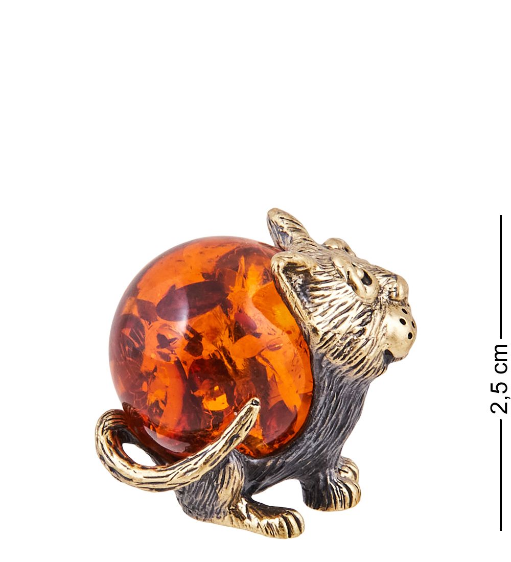 Народные промыслы AM-3671 Фигурка «Котенок» (латунь, янтарь)