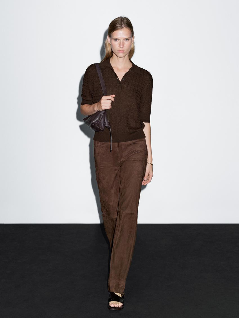 Massimo Dutti Поло из смесовой шерсти с узором «косы», шоколадный