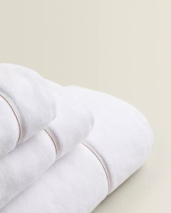 ZARA HOME ПОЛОТЕНЦЕ С ВЫШИТОЙ КАЙМОЙ, БЕЖЕВЫЙ