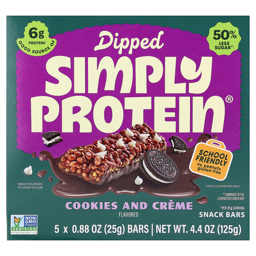 Simply Protein, батончики-снеки, печенье и крем, 5 шт. по 25 г (0,88 унции)