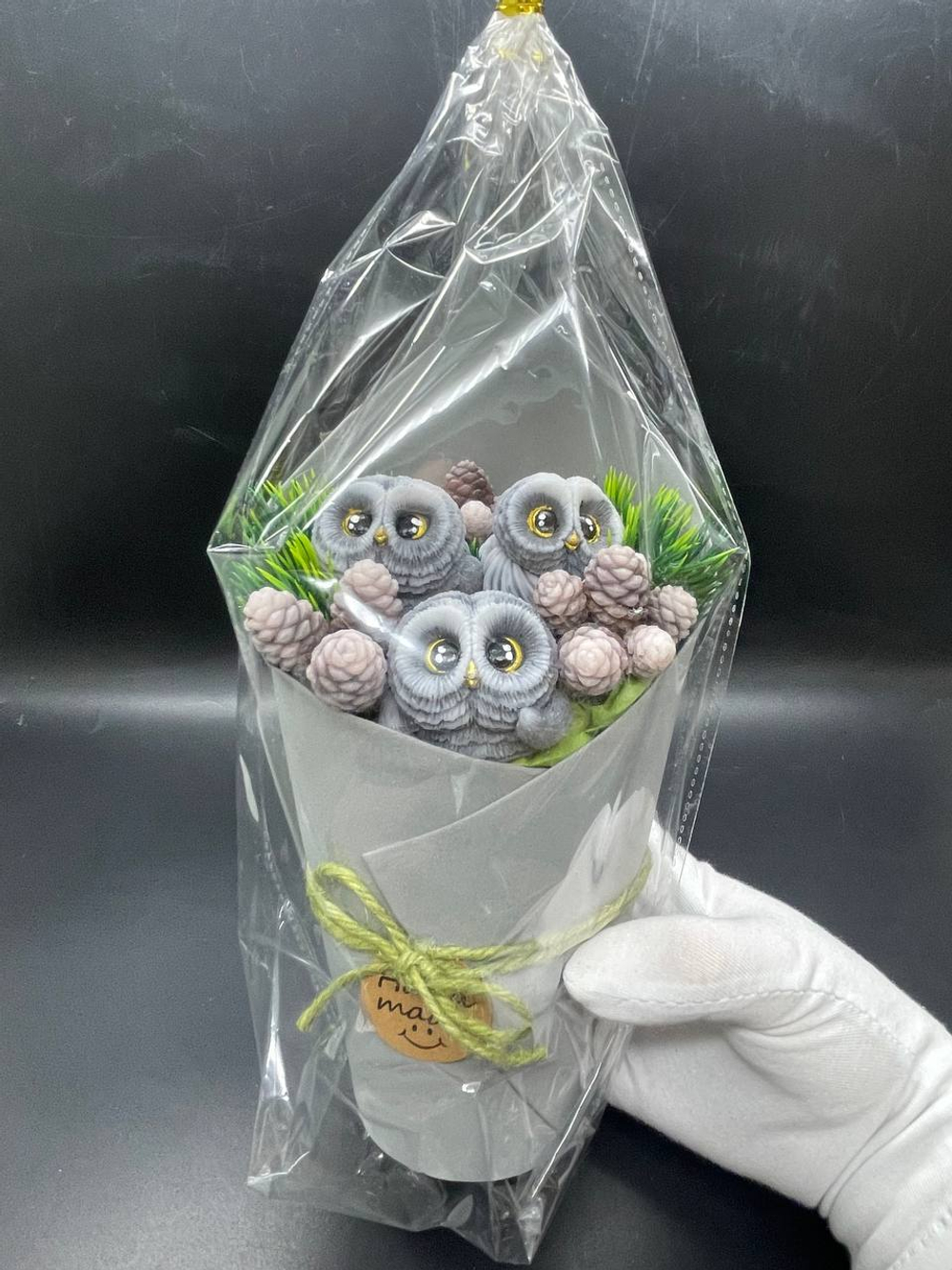 Ароматическое мыло совы и шишки в стаканчике