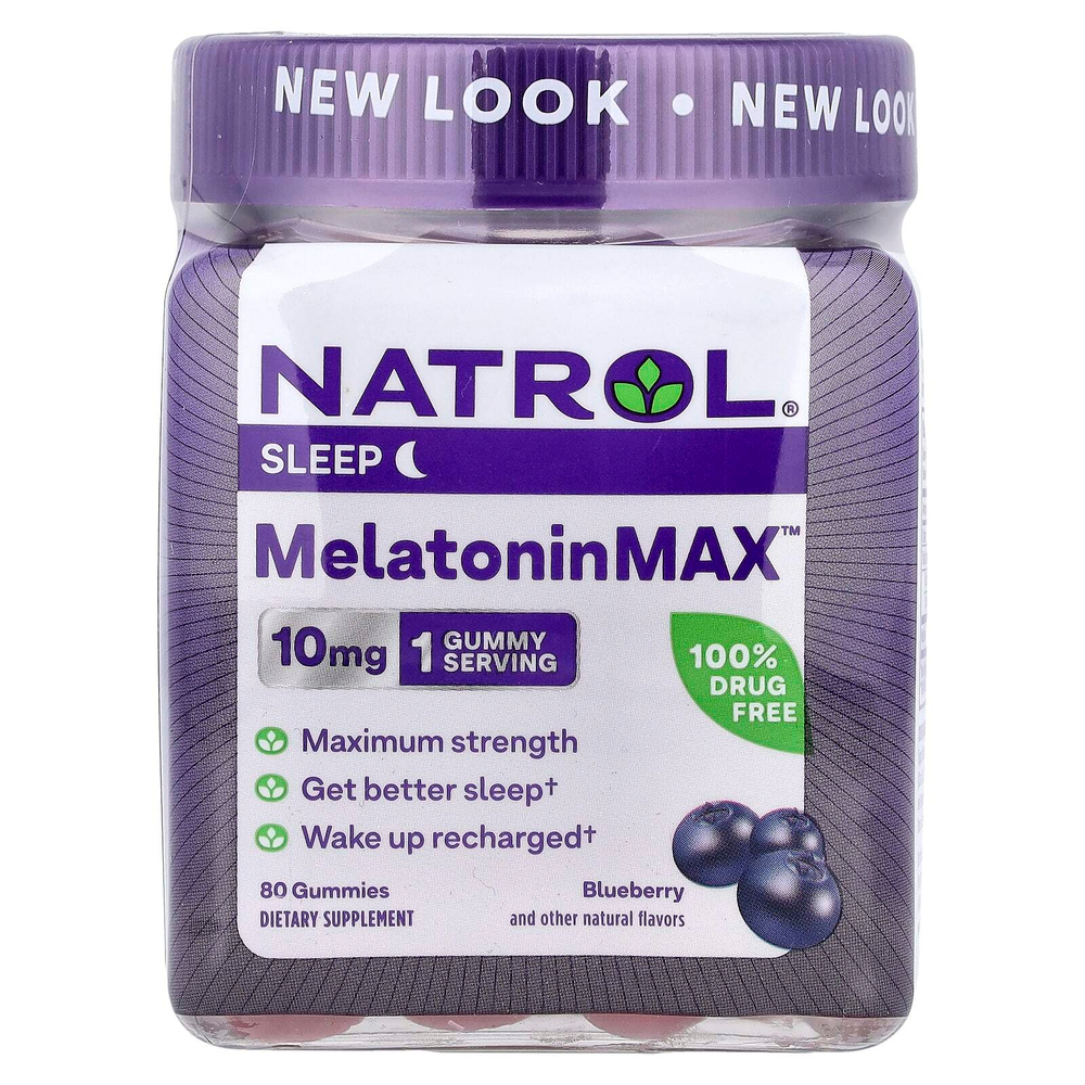 Natrol, MeltoninMax™, голубика, 10 мг, 80 жевательных мармеладок