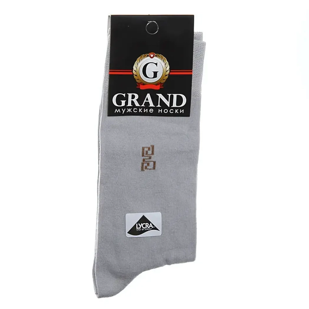 Носки мужские GRAND LINE (М-101, рисунок на паголенке), светло-серый, р. 25