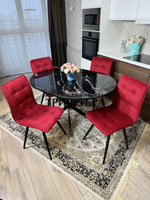 Круглый стеклянный раздвижной стол "Черный оникс" и стулья "ГУЧИ" бордовый