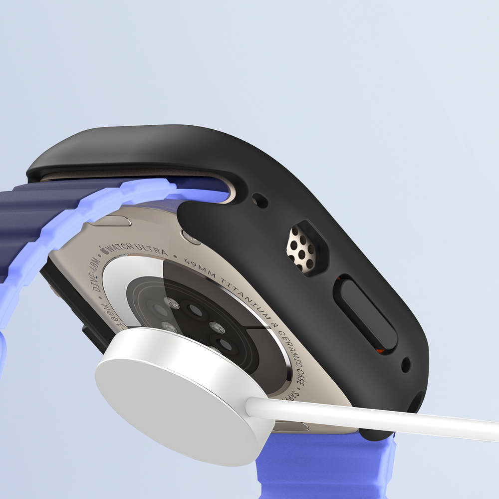 Чехол-бампер для часов Apple Watch Ultra 1 и 2 размер 49мм, черный с красной вставкой (Black/Red) от Dux Ducis, серия Bamo Series Case