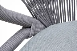 "Милан" стул плетеный из роупа, каркас алюминий белый муар, роуп светло-серый круглый, ткань светло-серая