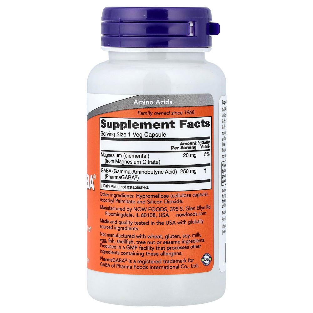NOW Foods, PharmaGABA® с цитратом магния, 60 вегетарианских капсул