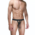 Мужские откровенные трусы из черных ремешков (Размер: S-M) (Цвет: черный)