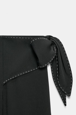 ZARA БРЮКИ С ЗАВЯЗКАМИ И ОТСТРОЧКОЙ, ЧЕРНЫЙ