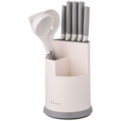 НАБОР AGNESS ИЗ 9ПР: 5 НОЖЕЙ, ПОЛОВНИК, ЛОПАТКА И ШУМОВКА, ВРАЩАЮЩАЯСЯ ПОДСТАВКА, ЦВЕТ: СЕРЫЙ