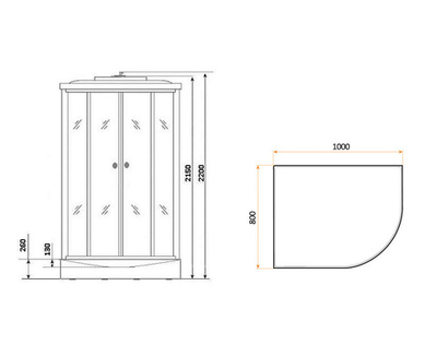 Душевая кабина Niagara NG-33084L 100х80 средний поддон, стекло матовое