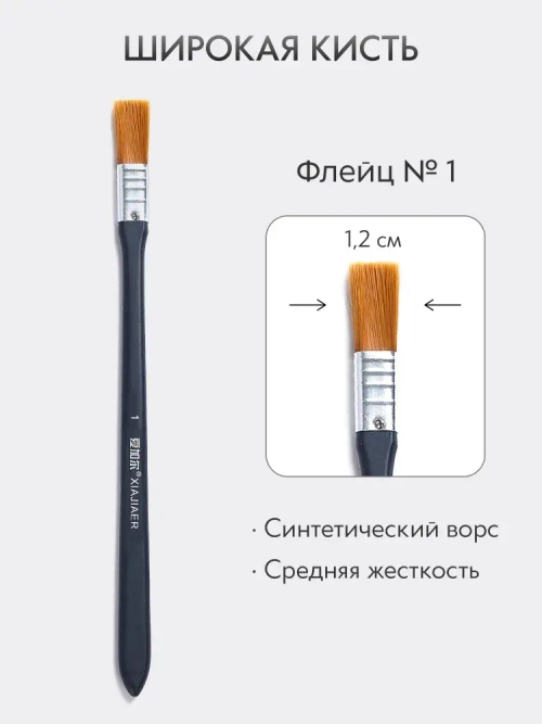 Кисть флейц художественная, широкая номер 1, синтетика с длинной ручкой