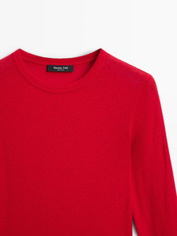 Massimo Dutti Футболка из смесового хлопка с длинными рукавами, красный