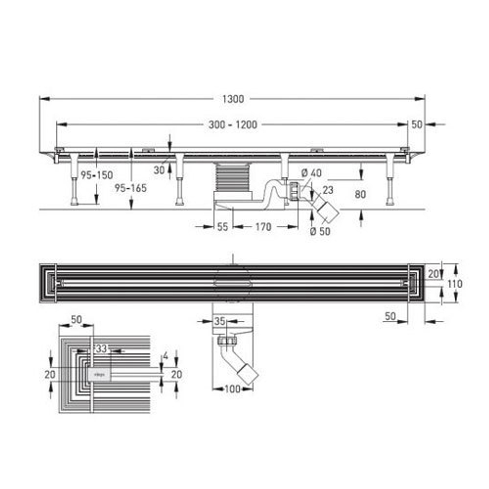 Душевой лоток Viega Advantix Vario Set (хром) 704360 схема