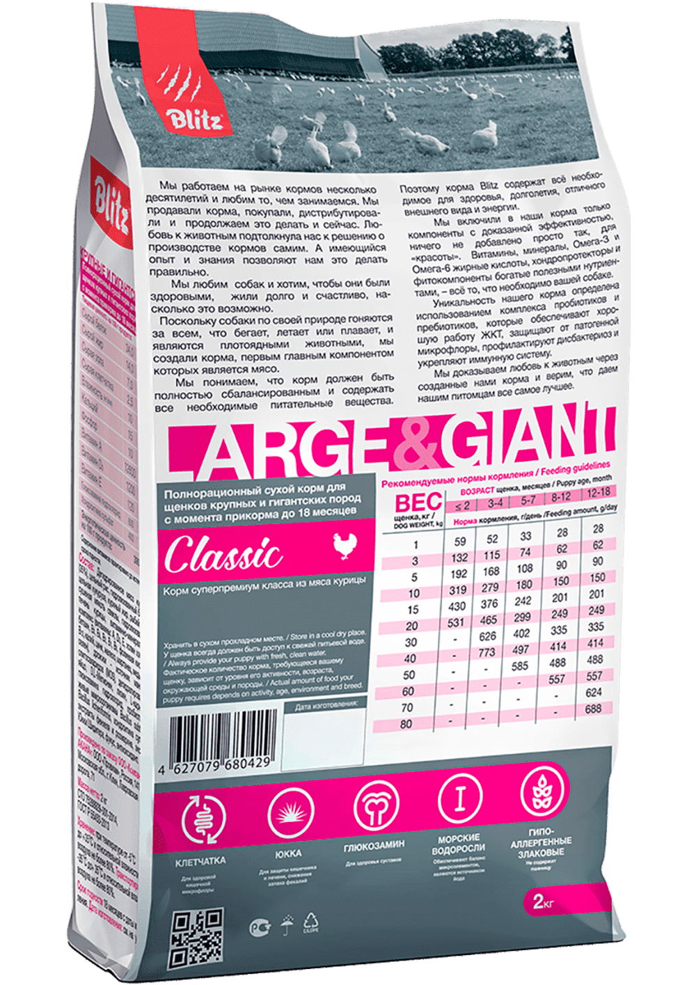 Сухой корм для щенков Blitz PUPPY LARGE & GIANT BREEDS для щенков крупных и гигантских пород, 2 кг