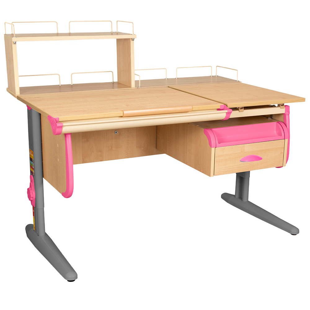 Растущая парта СУТ 25 с задними полками СУТ.15.210 и СУТ.15.240 и навесной тумбой (1200×880 мм)