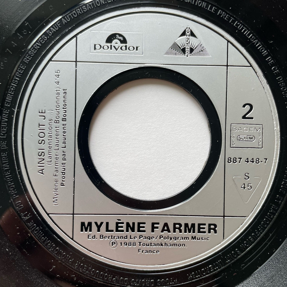 Винтажная виниловая пластинка LP Mylene Farmer Ainsi Soit Je (Франция 1988) 7 дюймов маленькая пластинка