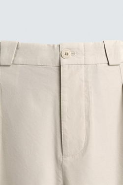 ZARA БРЮКИ STRAIGHT FIT ИЗ ХЛОПКА И ЛИОЦЕЛЛА, ПЕСОЧНЫЙ