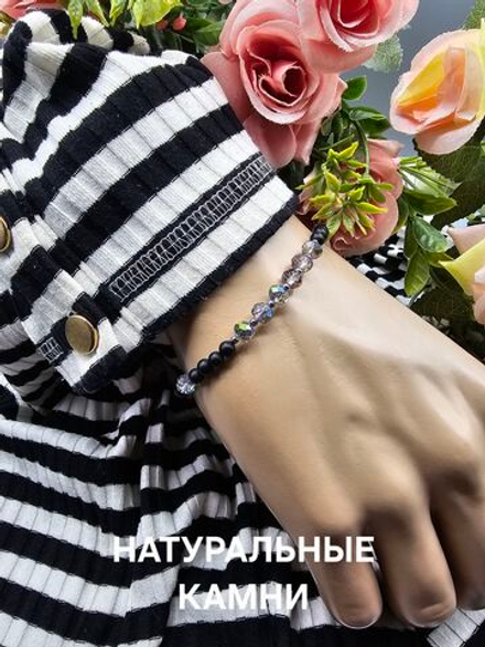 Браслет из натурального камня, авторская работа из Агата и Хрусталя "Хрустальный"