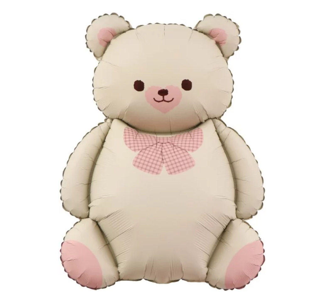 Фигура Мишка с бантом, Бежевый/Розовый, Сатин 35" Fl