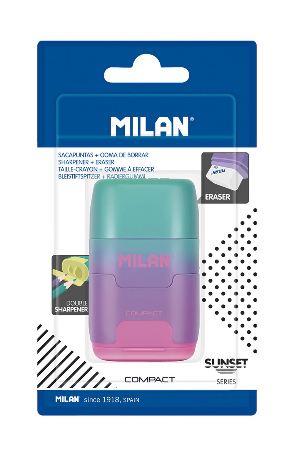 Точилка пластиковая COMPACT Sunset в блистере, сиренево-розовый BYM10423, Milan