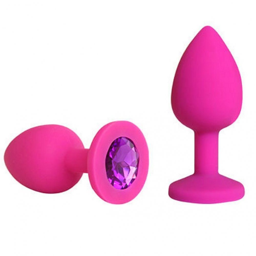 Анальная втулка фуксия с кристаллом Medium фиолетовый 8 см