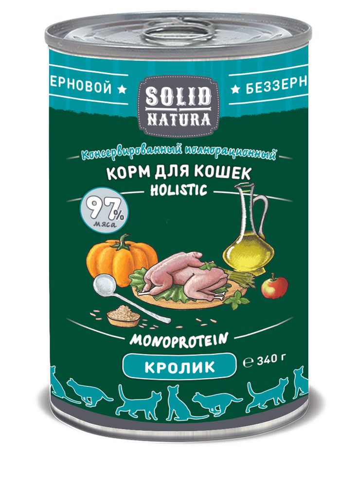 Solid Natura Holistic Кролик влажный корм для кошек жестяная банка 0,34 кг
