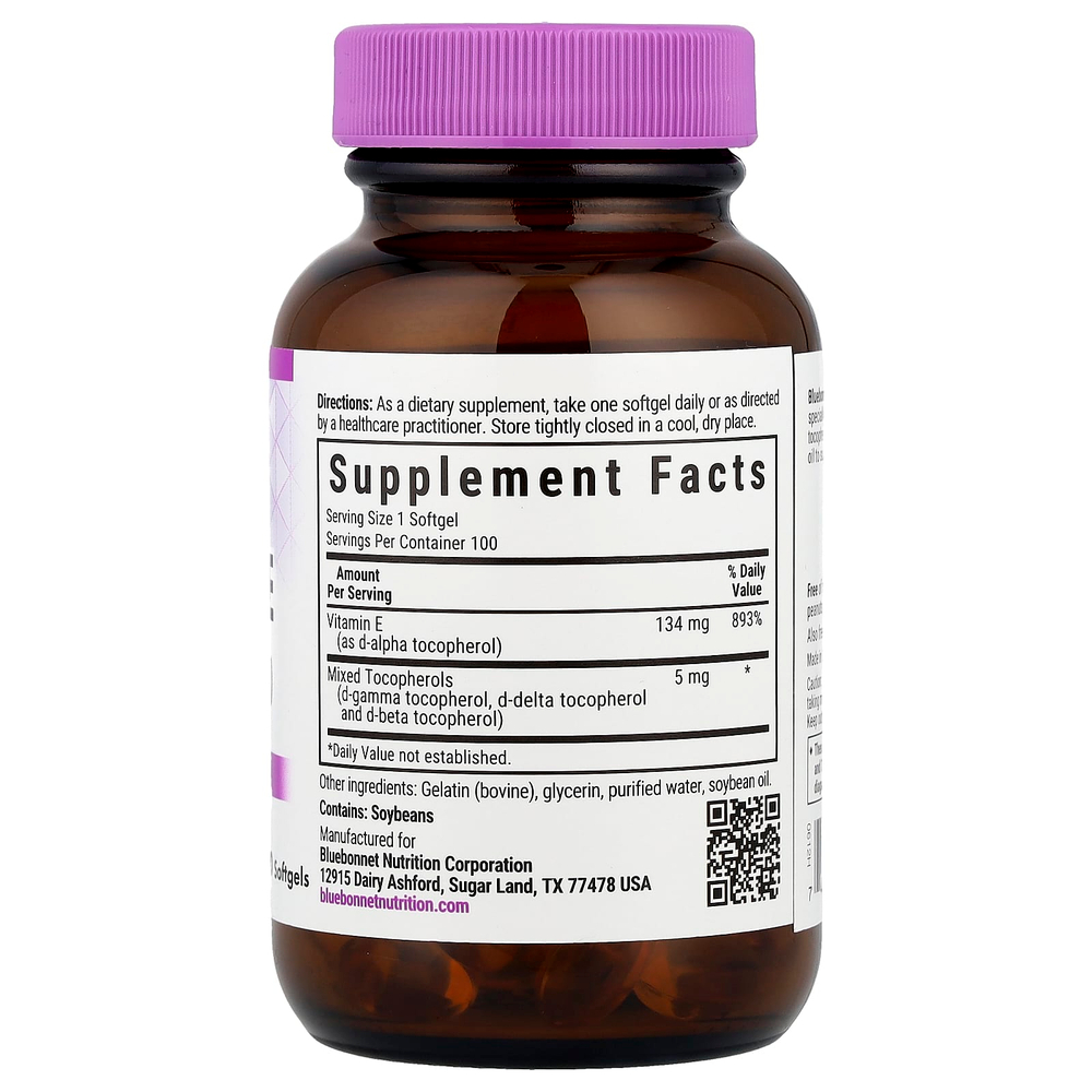 Bluebonnet Nutrition, Витамин E, 200 МЕ, 100 гелевых капсул