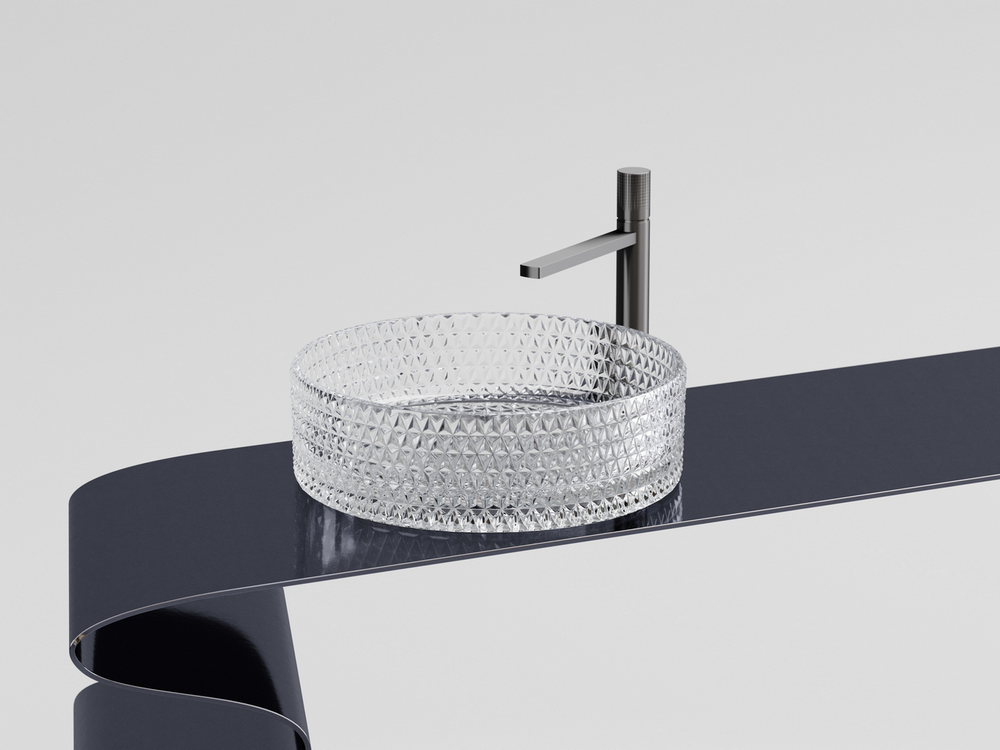 Умывальник чаша накладная круглая (прозрачная) Cristal 360x360x112мм