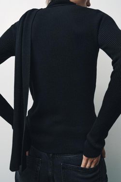 ZARA КАРДИГАН В РУБЧИК С ШАРФОМ, ЧЕРНЫЙ