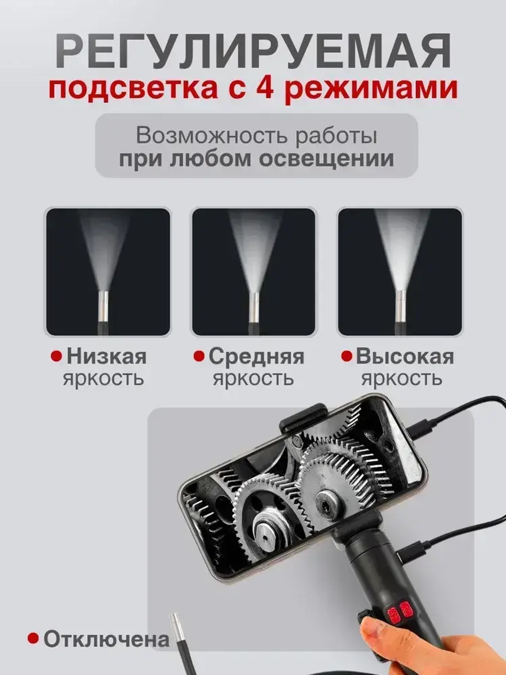 Эндоскоп автомобильный для смартфона, 8 мм, поворотный, с подсветкой