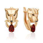 Серьги «Пантеры» с английским замком из красного золота с гранатом