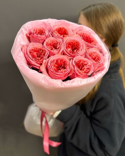 Букет с 9 пионовидными розами (Эквадор 60 см)