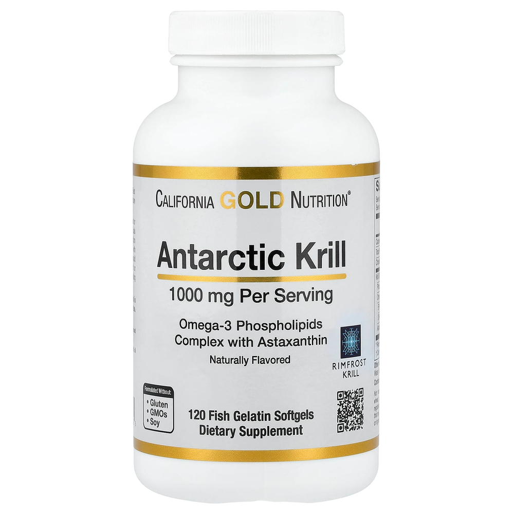 California Gold Nutrition, масло антарктического криля, комплекс фосфолипидов из омега-3 с астаксантином, натуральный вкус клубники и лимона, 120 капсул из рыбьего желатина