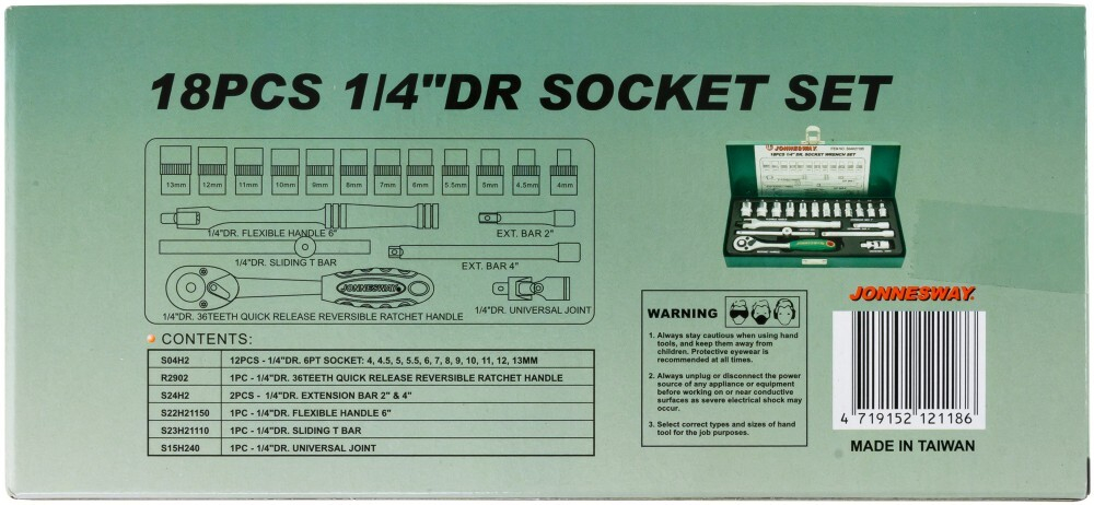 S04H2118S Набор головок торцевых 1/4"DR, 4-13 мм, 18 предметов