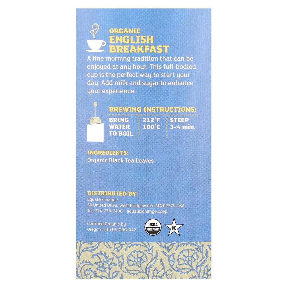 Equal Exchange, Organic English Breakfast, черный чай, 20 чайных пакетиков, 40 г (1,41 унции)