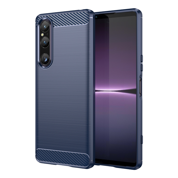 Чехол синего цвета с дизайном под карбон на Sony Xperia 1 V, 1-5, серия Carbon от Caseport